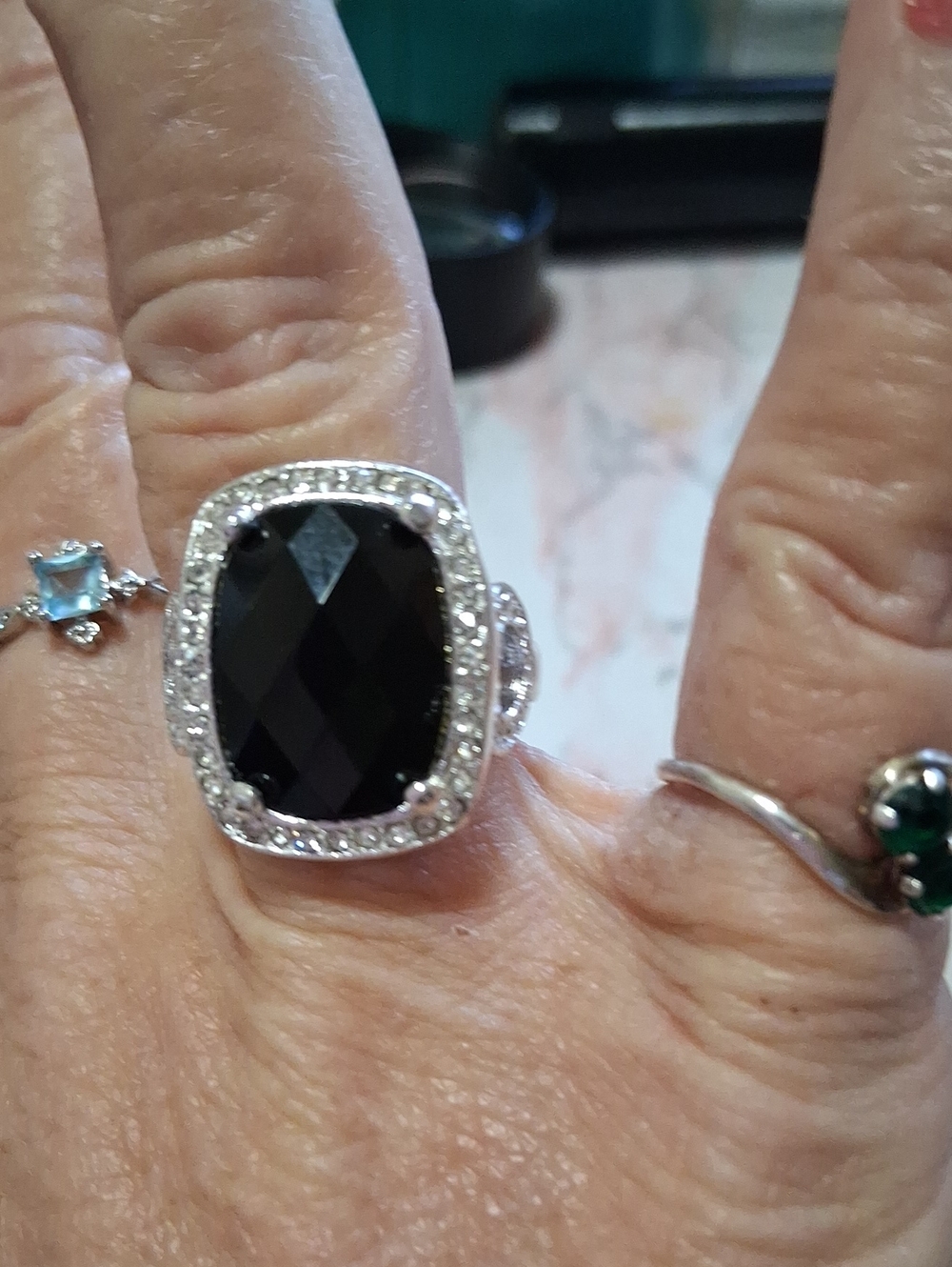 Source Unknown Black Onyx Halo Statement Ring